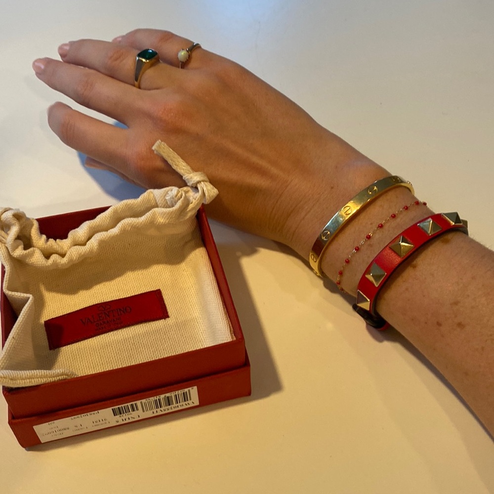 Valentino Garavani Red Leather Bracelet